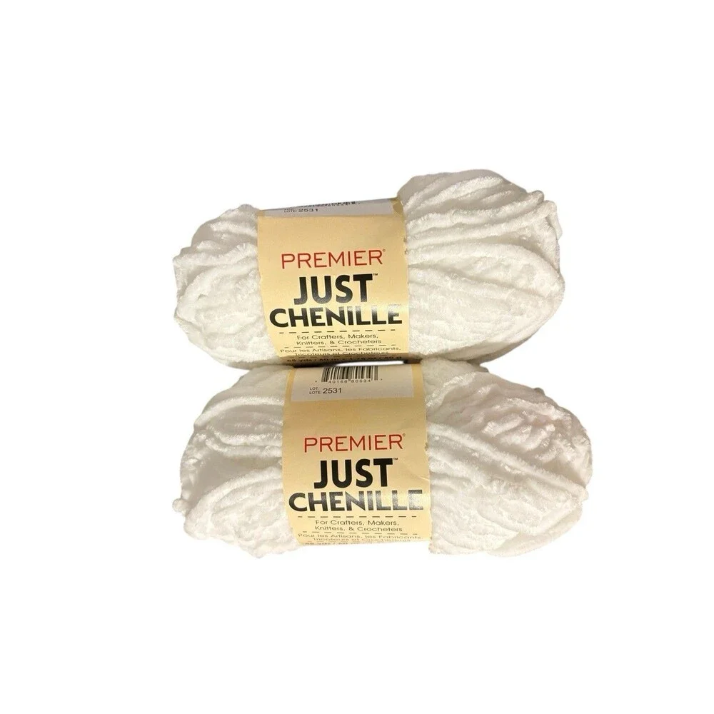 Premier Just Chenille Yarn White 65 Yds 1.76 Oz Super Bulky 2 Skeins Lot 2531